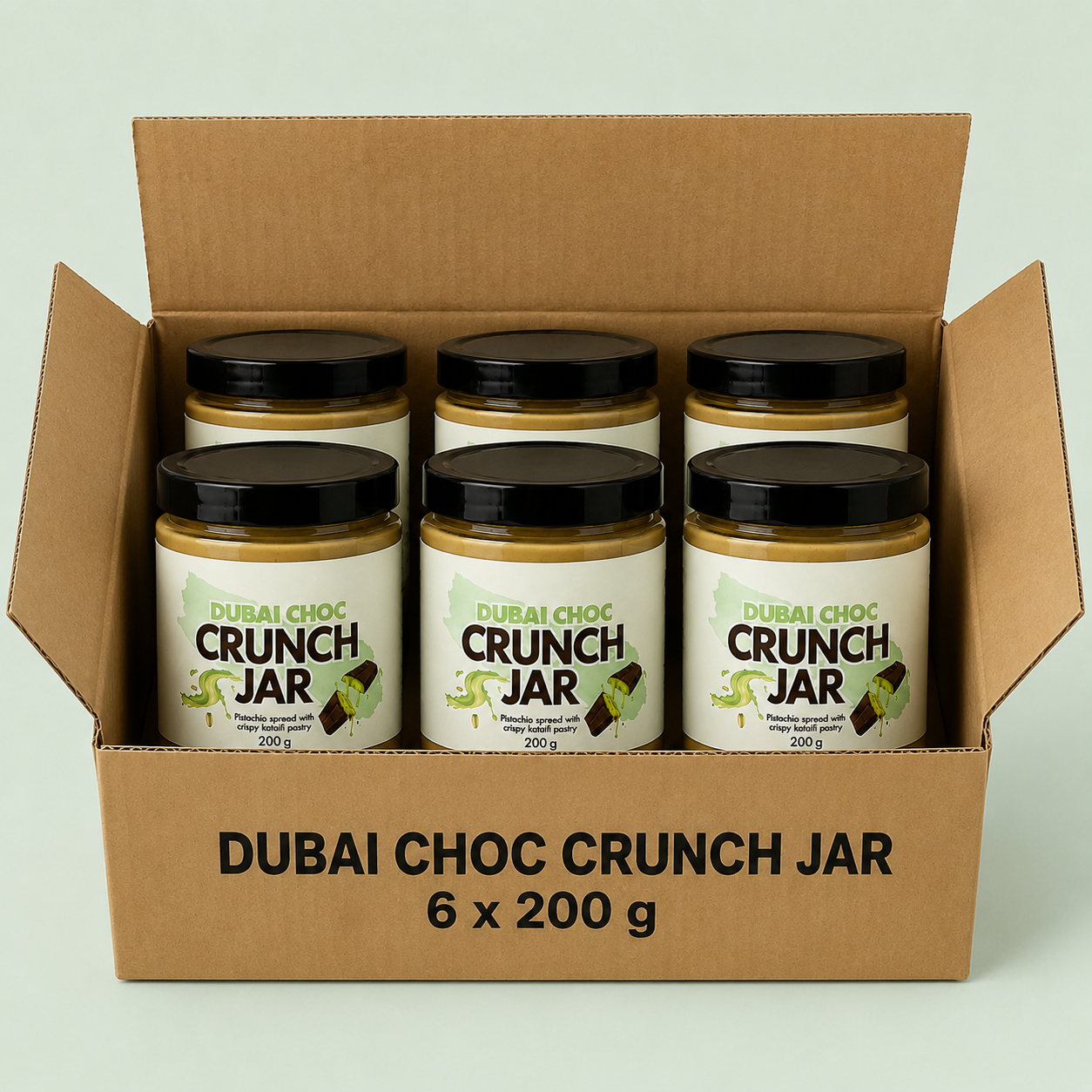 Carton of six 200 g Dubai Choc Crunch Jars