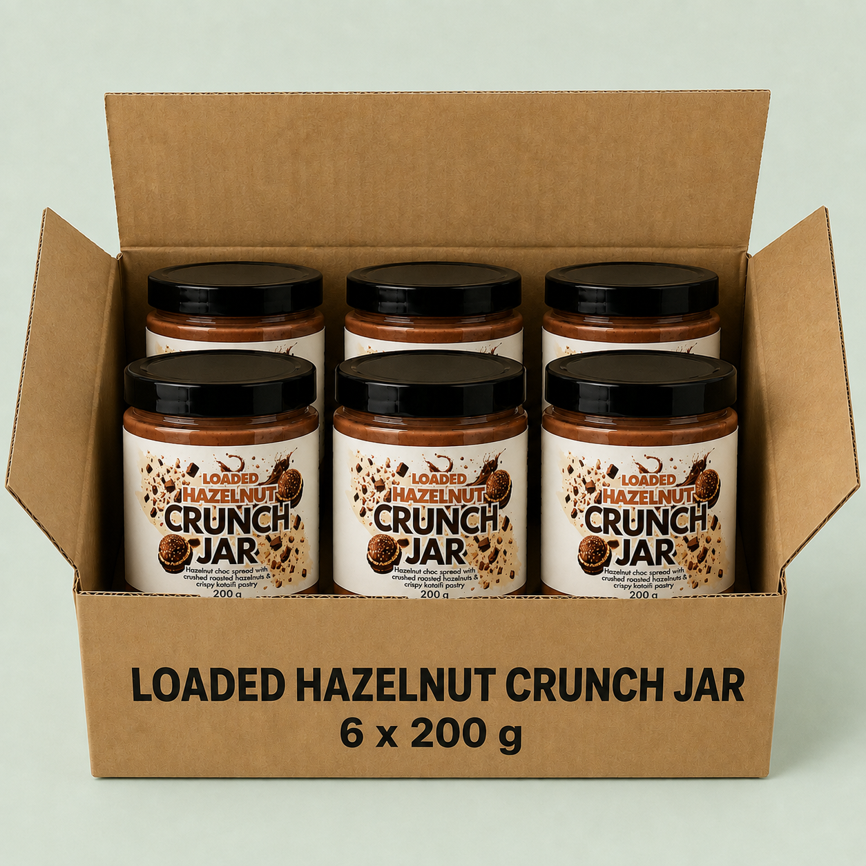 Carton of six 200 g Loaded Hazelnut Crunch Jars